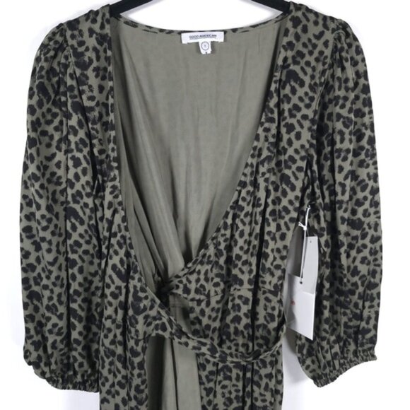 NWT GOOD AMERICAN SAGE‎ LEOPARD WRAP DRESS GDW0042 Size 1 - Picture 12 of 16